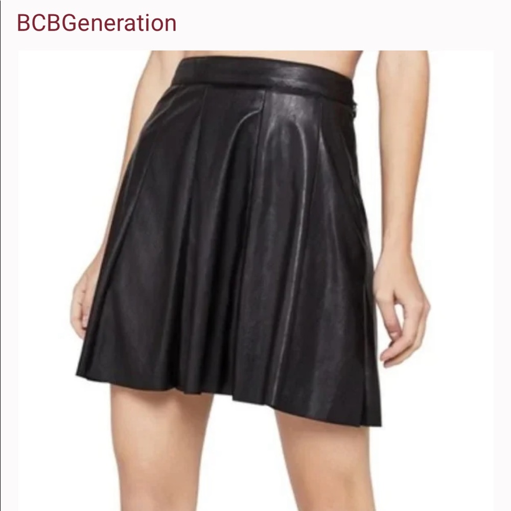 BCBGeneration black faux leather pleated skirt